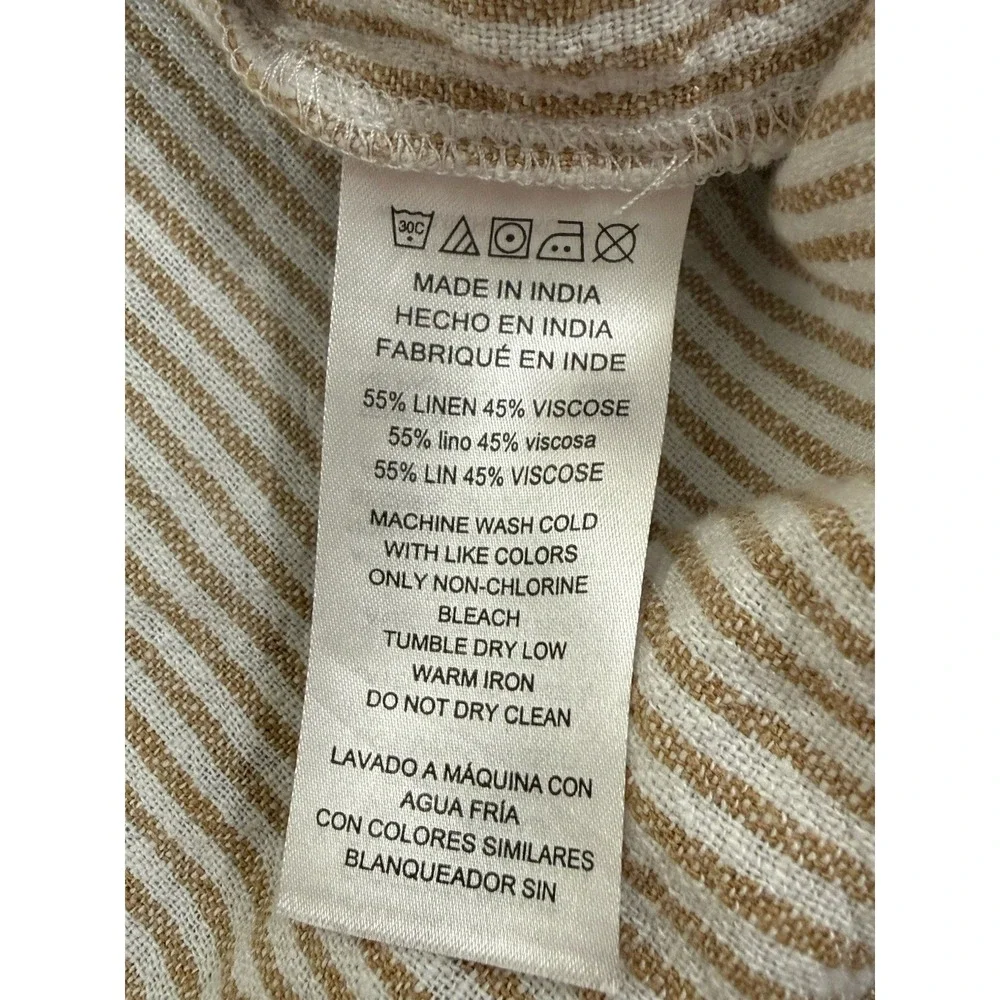Michael Kors Womens Linen Blend Striped Popover Gold Chain Detail Beige White M